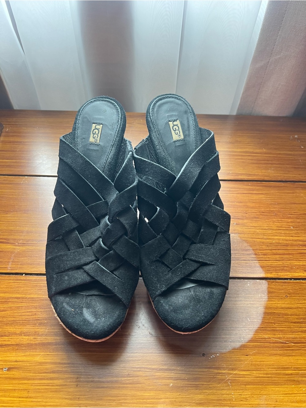 UGG Black Woven Suede Open-Toe Slide